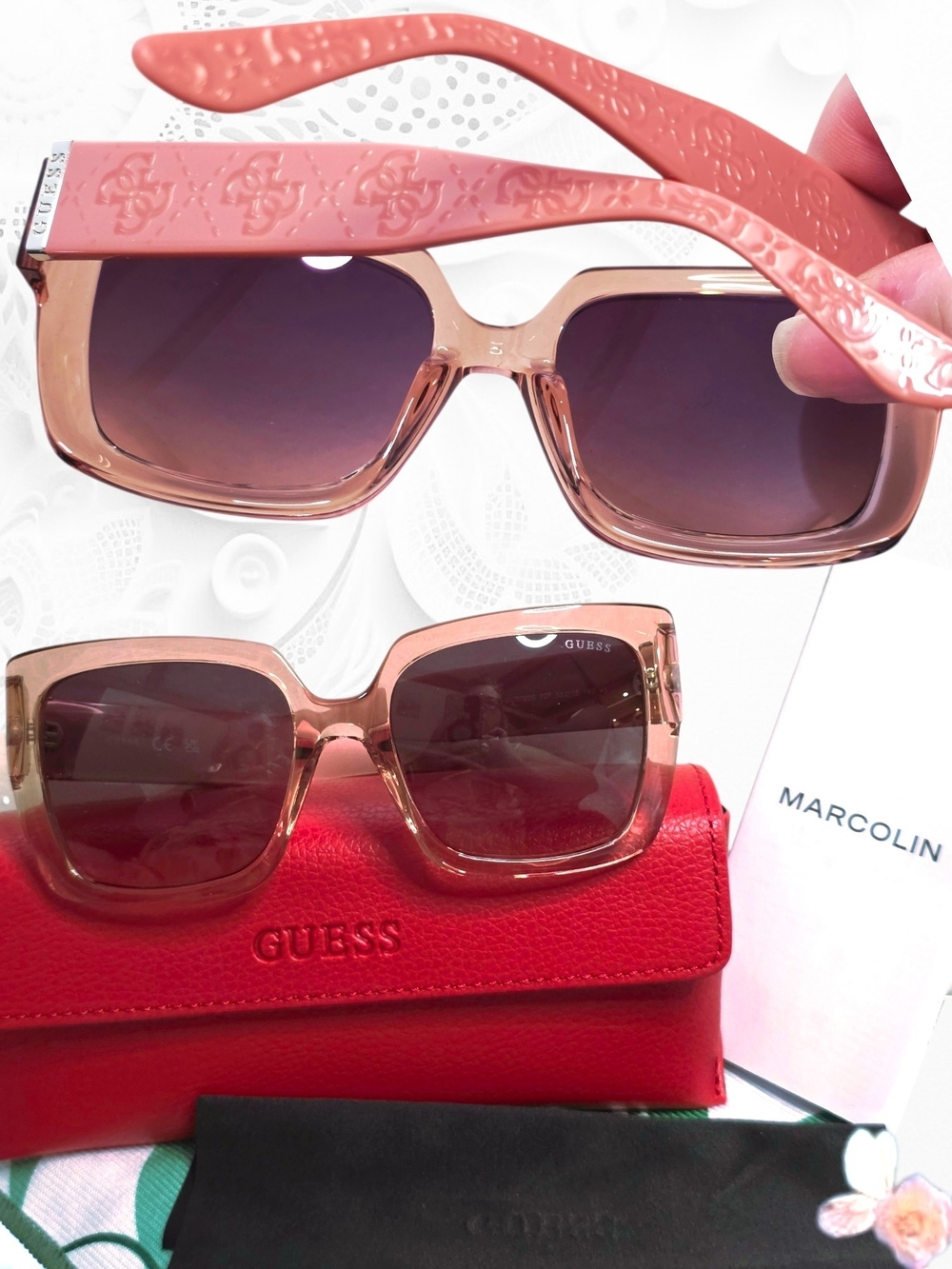 Guess Quattro G GU00200 Oversized Square Sunglasses Pink Brown Gradient Lens NWT